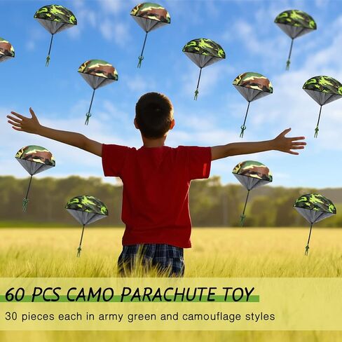 60 Pcs Army Camo Parachute Toys Hand Throwing Camo Parachute Men Toy Plastic Soldiers Army Toy Parachute Army Action Figures Hand Throw Outdoor Flying Gifts for Boys Girls Outdoor Party Game, 2 Styles in Saudi Arabia