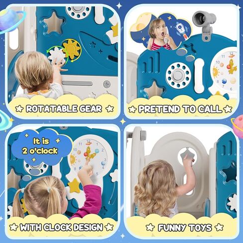 BIERUM 10 in 1 Toddler Slide, Astronaut Themed Baby Slide for Toddlers Aged 1-3, with Astronaut, Moon, Cloud, Star, Phone Call Design and Basketball Hoop, Toddler Playset Toddler Playground in Kuwait