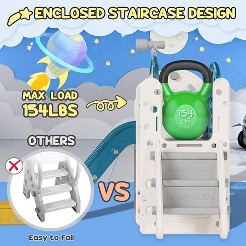 BIERUM 10 in 1 Toddler Slide, Astronaut Themed Baby Slide for Toddlers Aged 1-3, with Astronaut, Moon, Cloud, Star, Phone Call Design and Basketball Hoop, Toddler Playset Toddler Playground in Kuwait