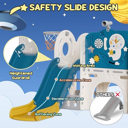 BIERUM 10 in 1 Toddler Slide, Astronaut Themed Baby Slide for Toddlers Aged 1-3, with Astronaut, Moon, Cloud, Star, Phone Call Design and Basketball Hoop, Toddler Playset Toddler Playground in Kuwait