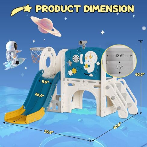 BIERUM 10 in 1 Toddler Slide, Astronaut Themed Baby Slide for Toddlers Aged 1-3, with Astronaut, Moon, Cloud, Star, Phone Call Design and Basketball Hoop, Toddler Playset Toddler Playground in Kuwait