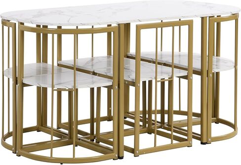 مجموعة طاولة طعام مدمجة من HAUSHECK تتسع لـ 6 أشخاص، سطح منضدة وكراسي من الرخام الصناعي، ومقاعد على شكل مثلث، ومساند ظهر نصف دائرية، وأثاث مطبخ زاوية الإفطار الحديث المكون من 7 قطع لحجرة طعام صغيرة، ومساحة صغيرة in Kuwait