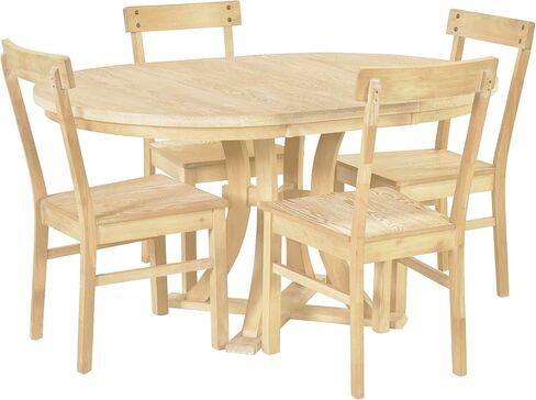 مجموعة حجرة طعام صغيرة مكونة من 5 قطع من HAUSHECK، أثاث طاولة مطبخ ريفي لغرفة الطعام، توفير مدمج مع سطح طاولة قابل للتمديد، 4 كراسي من الخشب الصلب، مثالية للمساحة الصغيرة، طبيعية in Kuwait