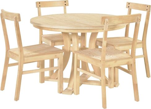 مجموعة حجرة طعام صغيرة مكونة من 5 قطع من HAUSHECK، أثاث طاولة مطبخ ريفي لغرفة الطعام، توفير مدمج مع سطح طاولة قابل للتمديد، 4 كراسي من الخشب الصلب، مثالية للمساحة الصغيرة، طبيعية in Kuwait