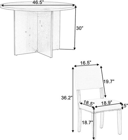 HAUSHECK Minimalist Table Set for 4 People, Smooth Round Tabletop, Upholstered Dining Chairs, Pine Wood Legs, Modern Dinette Kitchen TableandChairs Home Furniture for Small Places, Black in Kuwait