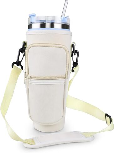 EKONAER Water Bottle Carrier Bag with Phone Pocket Handle for Stanley 40 Oz Tumbler Cup Accessories with Adjustable Shoulder & Hand Strap(White) in Saudi Arabia