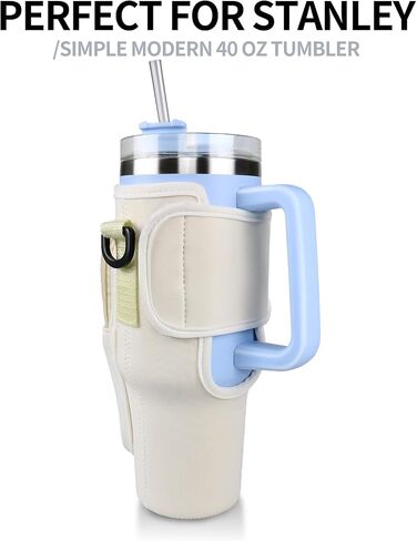 EKONAER Water Bottle Carrier Bag with Phone Pocket Handle for Stanley 40 Oz Tumbler Cup Accessories with Adjustable Shoulder & Hand Strap(White) in Saudi Arabia