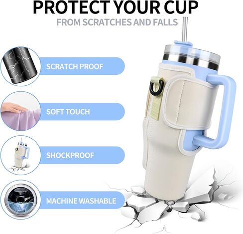 EKONAER Water Bottle Carrier Bag with Phone Pocket Handle for Stanley 40 Oz Tumbler Cup Accessories with Adjustable Shoulder & Hand Strap(White) in Saudi Arabia
