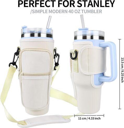 EKONAER Water Bottle Carrier Bag with Phone Pocket Handle for Stanley 40 Oz Tumbler Cup Accessories with Adjustable Shoulder & Hand Strap(White) in Saudi Arabia