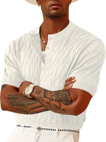 OYOZONE Men's Knit Polo Shirts Short Sleeve Texture Henley Shirts Knitted T-Shirts Casual Lightweight Golf Shirts in Kuwait