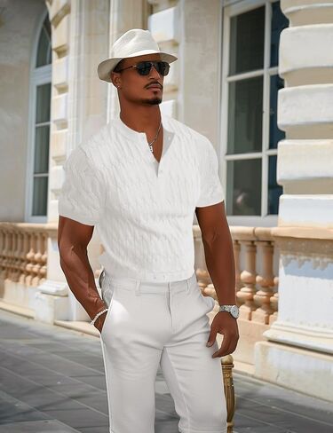 OYOZONE Men's Knit Polo Shirts Short Sleeve Texture Henley Shirts Knitted T-Shirts Casual Lightweight Golf Shirts in Kuwait