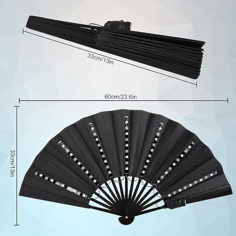 Rave Fan Chinese LED Folding Fan LED Glowing Colorful Light Up Fan with Remote Control, Stage Performance Dance Fans Festival Fan for Birthday Party Event Dance Night Bar Club Photo Props (Black) in Saudi Arabia