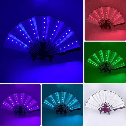 Rave Fan Chinese LED Folding Fan LED Glowing Colorful Light Up Fan with Remote Control, Stage Performance Dance Fans Festival Fan for Birthday Party Event Dance Night Bar Club Photo Props (Black) in Kuwait