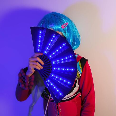 Rave Fan Chinese LED Folding Fan LED Glowing Colorful Light Up Fan with Remote Control, Stage Performance Dance Fans Festival Fan for Birthday Party Event Dance Night Bar Club Photo Props (Black) in Saudi Arabia