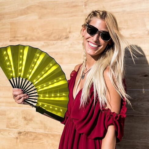 Rave Fan Chinese LED Folding Fan LED Glowing Colorful Light Up Fan with Remote Control, Stage Performance Dance Fans Festival Fan for Birthday Party Event Dance Night Bar Club Photo Props (Black) in Kuwait