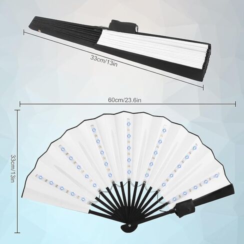 Rave Fan Chinese LED Folding Fan LED Glowing Colorful Light Up Fan with Remote Control, Stage Performance Dance Fans Festival Fan for Birthday Party Event Dance Night Bar Club Photo Props (Black) in Kuwait
