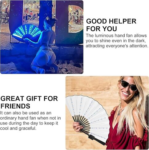 Rave Fan Chinese LED Folding Fan LED Glowing Colorful Light Up Fan with Remote Control, Stage Performance Dance Fans Festival Fan for Birthday Party Event Dance Night Bar Club Photo Props (Black) in Kuwait