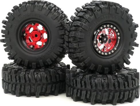 HOBBYSOUL 1.9 Beadlock Wheels Black Rims & Soft Sticky 1.9 Mud Slingers Tires 120mm for 1/10 Rock Crawler Axial SCX10 Capra Traxxas TRX4 Redcat Gen8, (4-Pack, Assembled) in Saudi Arabia