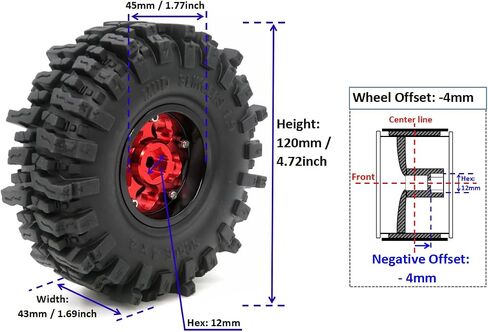HOBBYSOUL 1.9 Beadlock Wheels Black Rims & Soft Sticky 1.9 Mud Slingers Tires 120mm for 1/10 Rock Crawler Axial SCX10 Capra Traxxas TRX4 Redcat Gen8, (4-Pack, Assembled) in Saudi Arabia