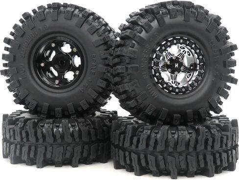 HOBBYSOUL 1.9 Beadlock Wheels Black Rims & Soft Sticky 1.9 Mud Slingers Tires 120mm for 1/10 Rock Crawler Axial SCX10 Capra Traxxas TRX4 Redcat Gen8, (4-Pack, Assembled) in Saudi Arabia