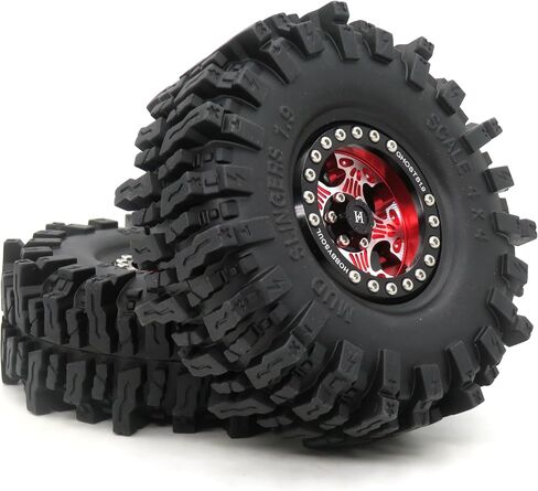 HOBBYSOUL 1.9 Beadlock Wheels Black Rims & Soft Sticky 1.9 Mud Slingers Tires 120mm for 1/10 Rock Crawler Axial SCX10 Capra Traxxas TRX4 Redcat Gen8, (4-Pack, Assembled) in Saudi Arabia