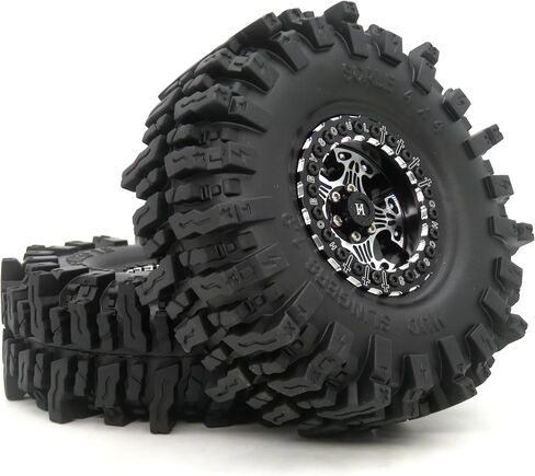 HOBBYSOUL 1.9 Beadlock Wheels Black Rims & Soft Sticky 1.9 Mud Slingers Tires 120mm for 1/10 Rock Crawler Axial SCX10 Capra Traxxas TRX4 Redcat Gen8, (4-Pack, Assembled) in Saudi Arabia