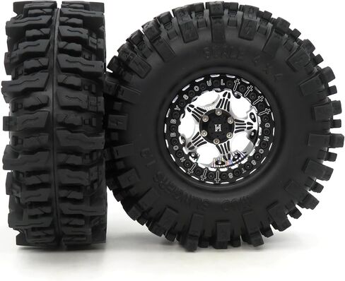 HOBBYSOUL 1.9 Beadlock Wheels Black Rims & Soft Sticky 1.9 Mud Slingers Tires 120mm for 1/10 Rock Crawler Axial SCX10 Capra Traxxas TRX4 Redcat Gen8, (4-Pack, Assembled) in Saudi Arabia