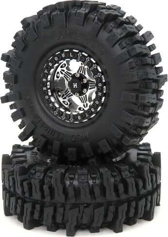 HOBBYSOUL 1.9 Beadlock Wheels Black Rims & Soft Sticky 1.9 Mud Slingers Tires 120mm for 1/10 Rock Crawler Axial SCX10 Capra Traxxas TRX4 Redcat Gen8, (4-Pack, Assembled) in Saudi Arabia