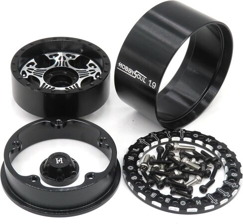 HOBBYSOUL 1.9 Beadlock Wheels Black Rims & Soft Sticky 1.9 Mud Slingers Tires 120mm for 1/10 Rock Crawler Axial SCX10 Capra Traxxas TRX4 Redcat Gen8, (4-Pack, Assembled) in Saudi Arabia
