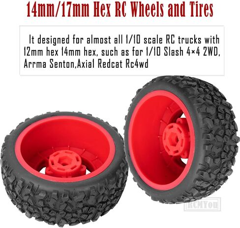 Rc Truck Tires 12mm/14mm/17mm Hex RC Wheels Tires for 1/10 Slash 4×4 2WD,Arrma Senton,Axial Redcat Rc4wd,w/RC Wheels Hex Detachable Replace Running on Off-Road Tire,Black in Saudi Arabia