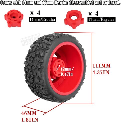 Rc Truck Tires 12mm/14mm/17mm Hex RC Wheels Tires for 1/10 Slash 4×4 2WD,Arrma Senton,Axial Redcat Rc4wd,w/RC Wheels Hex Detachable Replace Running on Off-Road Tire,Black in Saudi Arabia