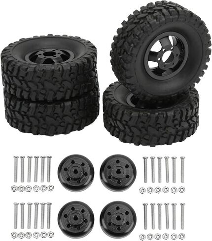 عجلات وإطارات TREETDOBV RC، محور عجلات مطاطي 4WD من سبائك الألومنيوم لـ WPL C14 C24 B14 B24 B16 B36 1/16 RC Car Tires RC Car Upgrade Part، فضي، أسود، أحمر (أسود) in Saudi Arabia