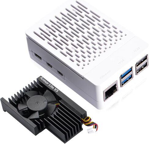 حافظة GeeekPi ABS مع مبرد نشط Armor Lite V5 لـ Raspberry Pi 5، Pi 5 مع مبدد حراري من الألومنيوم ومروحة تبريد لـ Raspberry Pi 5 (أسود) in Kuwait