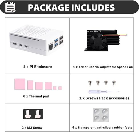 حافظة GeeekPi ABS مع مبرد نشط Armor Lite V5 لـ Raspberry Pi 5، Pi 5 مع مبدد حراري من الألومنيوم ومروحة تبريد لـ Raspberry Pi 5 (أسود) in Kuwait