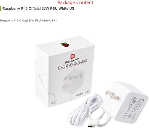 مصدر طاقة رسمي بقدرة 27 وات USB من النوع C لـ Raspberry Pi 5 @XYGStudy (جهاز Raspberry Pi 5 الجديد الرسمي بقدرة 27 وات PSU باللون الأبيض الأمريكي) in Kuwait
