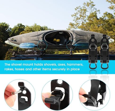4 Pack Shovel Mount for Roof Rack, Heavy-Duty Metal Rubber Clamp Mount for Car Accessories, Shovel Holder for Roof Rack, Off-Road Trucks, ATVs, RVs, Boats(Black) in Saudi Arabia