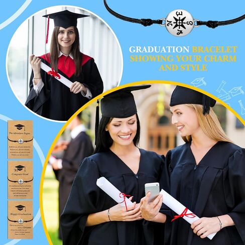 Ferreve 75 Pcs Graduation Bracelet Set 2024 Adjustable Compass Bracelets Graduation Cards Senior College High School Class Cheer Gifts for Classmates School Grad Gifts in Saudi Arabia