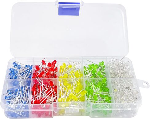 500 قطعة 3 مم LED مستديرة صمامات باعثة للضوء، مجموعة متنوعة من الدوائر متعددة الألوان (أحمر/أخضر/أصفر/أبيض/أزرق كل 100 قطعة) in Kuwait