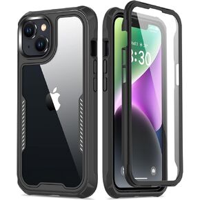 FUNMIKO for iPhone 14 Clear Case with Touch-Sensitive Built-in Screen Protector,Mili-Grade Heavy Duty Protection Pass 21ft. Drop Tested Slim-fit Protective Phone Cover 6.1" Black in Kuwait