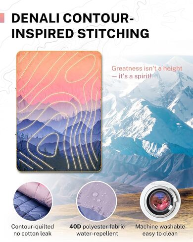 Gonex Camping Blanket with Aero-Warmth Tech Layer, Puffy Printed Packable Blanket Ultralight & Warm Wearable Water-Resistant Quilt for Outdoor, Camping, Hiking, Travel, Picnics 79" X 55"(Sunset) in Kuwait