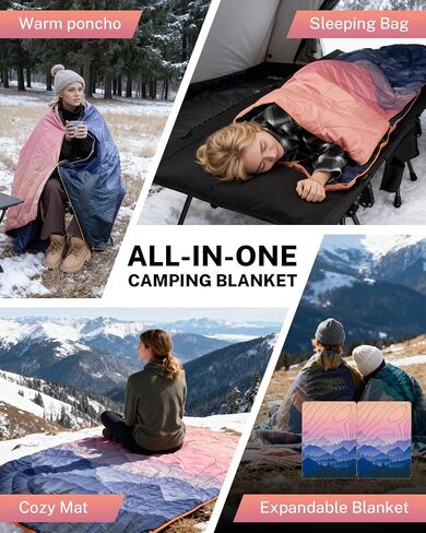 Gonex Camping Blanket with Aero-Warmth Tech Layer, Puffy Printed Packable Blanket Ultralight & Warm Wearable Water-Resistant Quilt for Outdoor, Camping, Hiking, Travel, Picnics 79" X 55"(Sunset) in Kuwait
