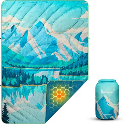 Gonex Camping Blanket with Aero-Warmth Tech Layer, Puffy Printed Packable Blanket Ultralight & Warm Wearable Water-Resistant Quilt for Outdoor, Camping, Hiking, Travel, Picnics 79" X 55"(Sunset) in Kuwait