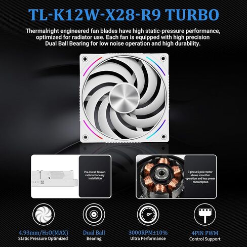 Thermalright Rainbow Vision 360 Turbo ARGB Black 360mm Aio Cooler، شاشة منحنية 60HZ بدقة 2400x1080، لـ AM4/AM5، Intel LGA1851/1700، 6.67 بوصة ثلاثية الأبعاد مع شاشة شفط مغناطيسية، سرعة مروحة 3000 دورة في الدقيقة in Saudi Arabia