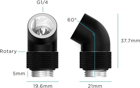 PrimoChill Male to Female G 1/4in. 60 Degree SX Rotary Elbow Fitting - Satin Black in Saudi Arabia