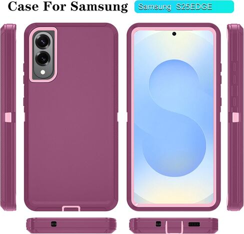 ONOLA متوافق مع حافظة Samsung Galaxy S25 Edge مع واقي شاشة HD، جراب هاتف عالي التحمل مقاوم للصدمات والسقوط من 3 طبقات لهاتف Galaxy S25 Edge (WineRedPink) in Kuwait