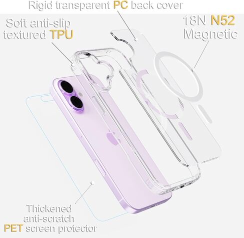 Magnetic Shockproof for iPhone 17 Case Clear, Protective Cover Anti Yellow Transparent Phone Case with 2 Screen Protector for iPhone 17 - Clear in Kuwait