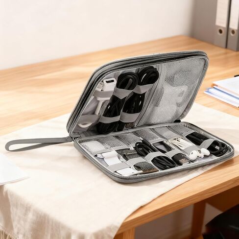 Electronics Organizer, Travel Cable Organizer Bag for Phone, Power Bank, SD Card, Cables(Grey-L) in Saudi Arabia