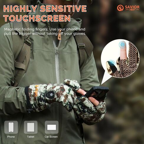 SAVIOR HEAT Upgraded Heated Gloves for Hunting, 11H Type-C Camo Waterproof Electric Gloves for Men & Women Duck Hunting in Saudi Arabia