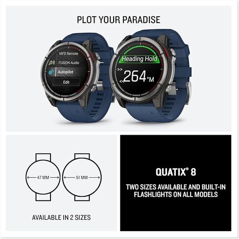 Garmin quatix 8 (51 mm) Marine GPS Smartwatch Bundle - Bright AMOLED Display, Chartplotter Controls, Built-in Flashlight, 24/7 Health & Wellness Features with PlayBetter Portable Charger in Saudi Arabia