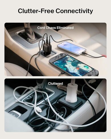 شاحن سيارة Belkin USB C بقدرة 75 وات مع كابل USB C قابل للسحب 30 بوصة - شاحن iPhone، متوافق مع سلسلة iPhone 17 و16، وسلسلة Galaxy S25، وAirPods، والكمبيوتر اللوحي، وMacBook، وChromebook، إلخ. - أساسيات السفر in Saudi Arabia
